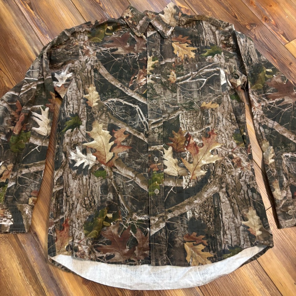 NWOT Ridge Hunter Mens Camo Ripstop Button Down Shirt Realtree Oak Leaf MEDIUM